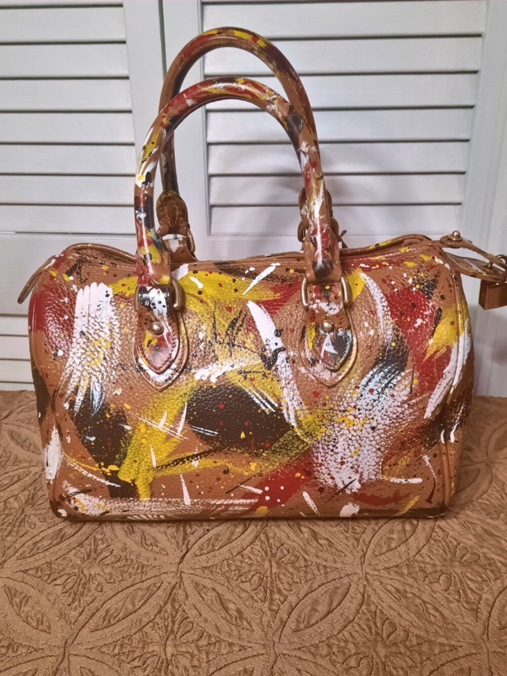 Dooney & Bourke Dipinta Inspired Hand Painted Vintage Speedy Style Barrel Bag - Picture 2 of 16